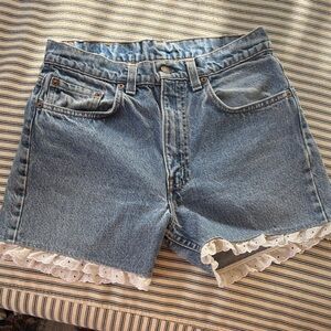 Vintage Levi cut offs with lace trim